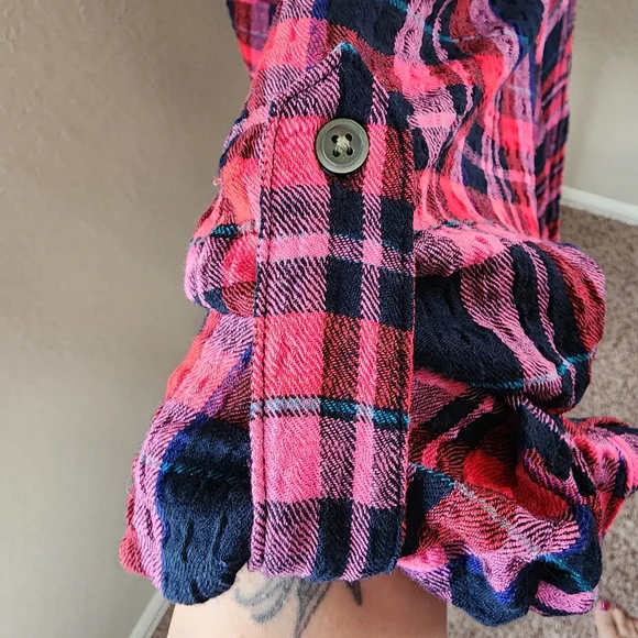 Intro 3/4 rolled sleeve plaid button-up collared over-shirt, sz XL - Picture 12 of 12